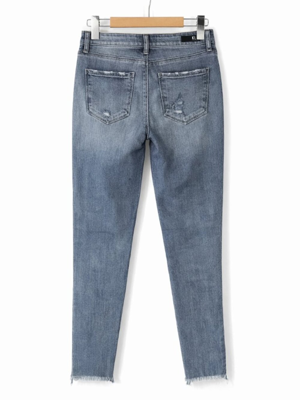 Distressed Cropped Ankle Blue Jeans • Raw Hem, Mid Rise • Size 27 • NWT - Picture 4 of 10